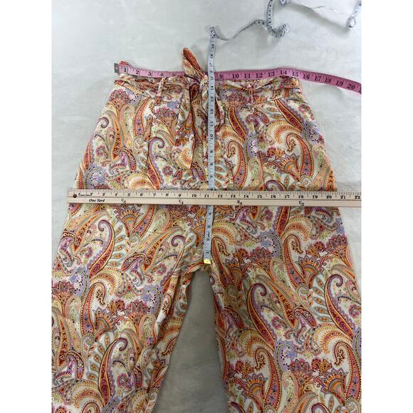 MNG Mango Nora Wide Leg Orange Paisley Print Tie Belt Women's Pants Casual - Picture 8 of 10